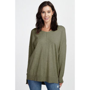 Dreamers Super Soft Olive Green Basic V-Neck Long Sleeve Pullover Sweater Sz S